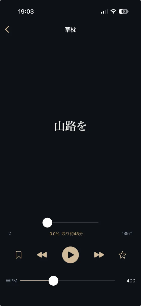 集中読書 RSVP速読画面
